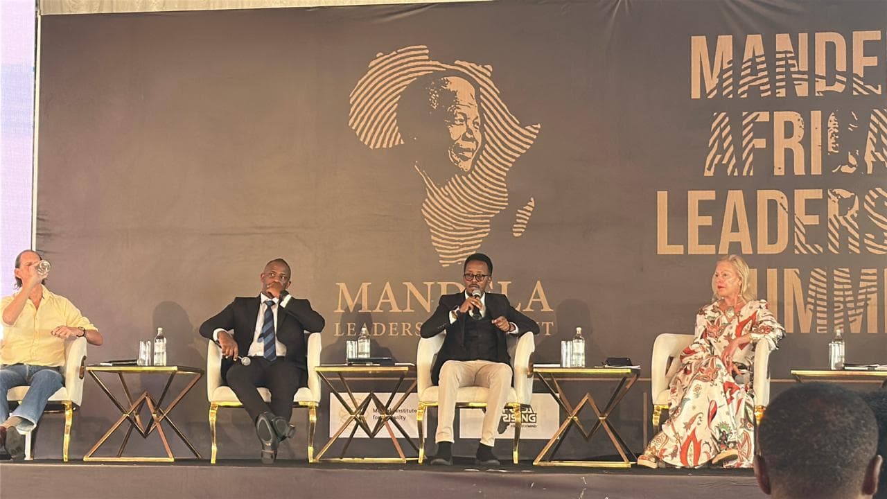 Panel of speakers on stage at the Mandela African Leadership Summit